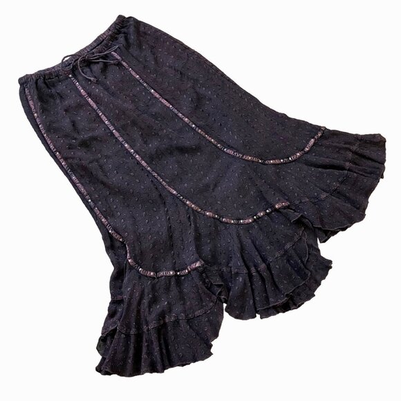Nikky Brown Embroidered Boho Maxi Skirt with Ruffled Hem Sequin Trim - Picture 1 of 7